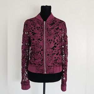 Tahari ASL Women's Lace Bomber Jacket in Wine